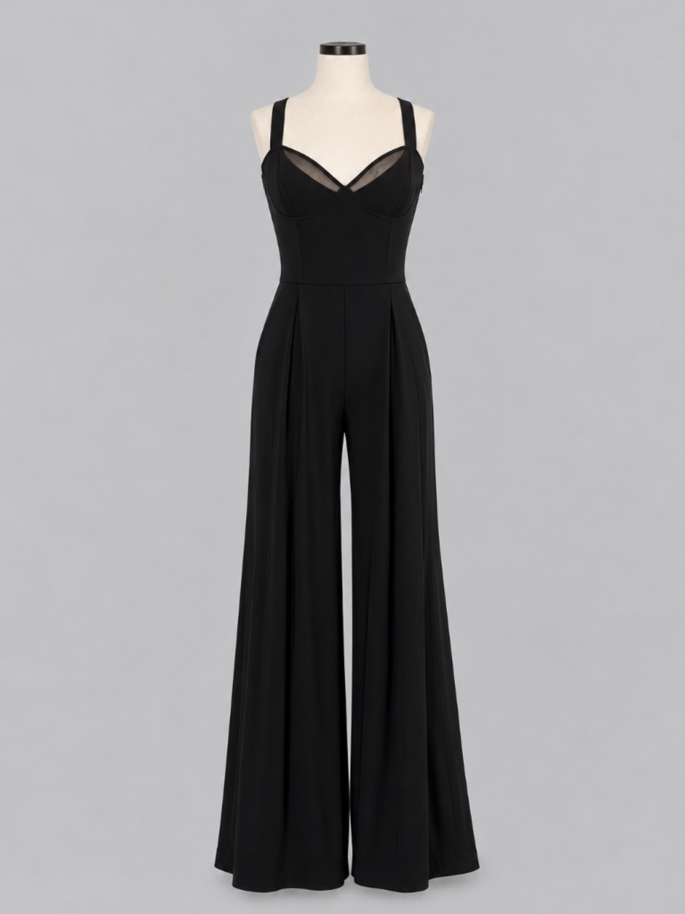 Leith Black Wide Leg Jumpsuit Mesh Sweetheart Neckline XS